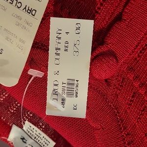 Toula 2 piece suit, Red, size XS, hand loomed, hand crocheted or hand knit.